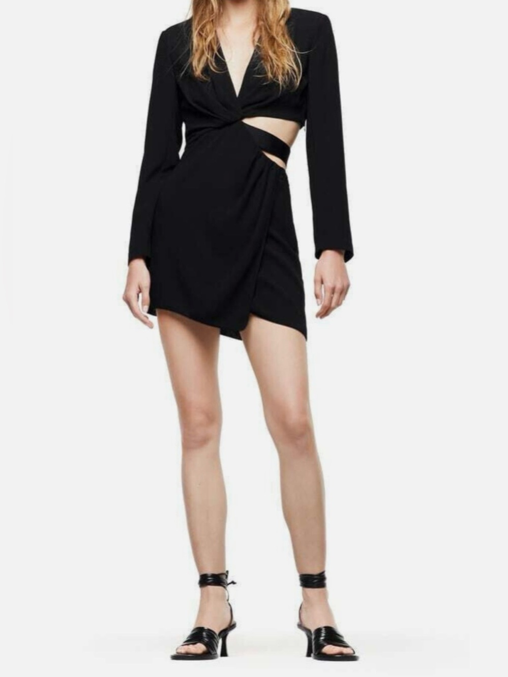 Zara Black Cutout Wrap Mini Blazer Dress